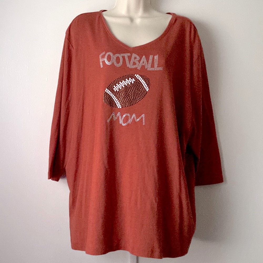 CJ Banks “Football Mom” Bling 3/4 Length Sleeve T-Shirt Size 3X - Picture 1 of 6